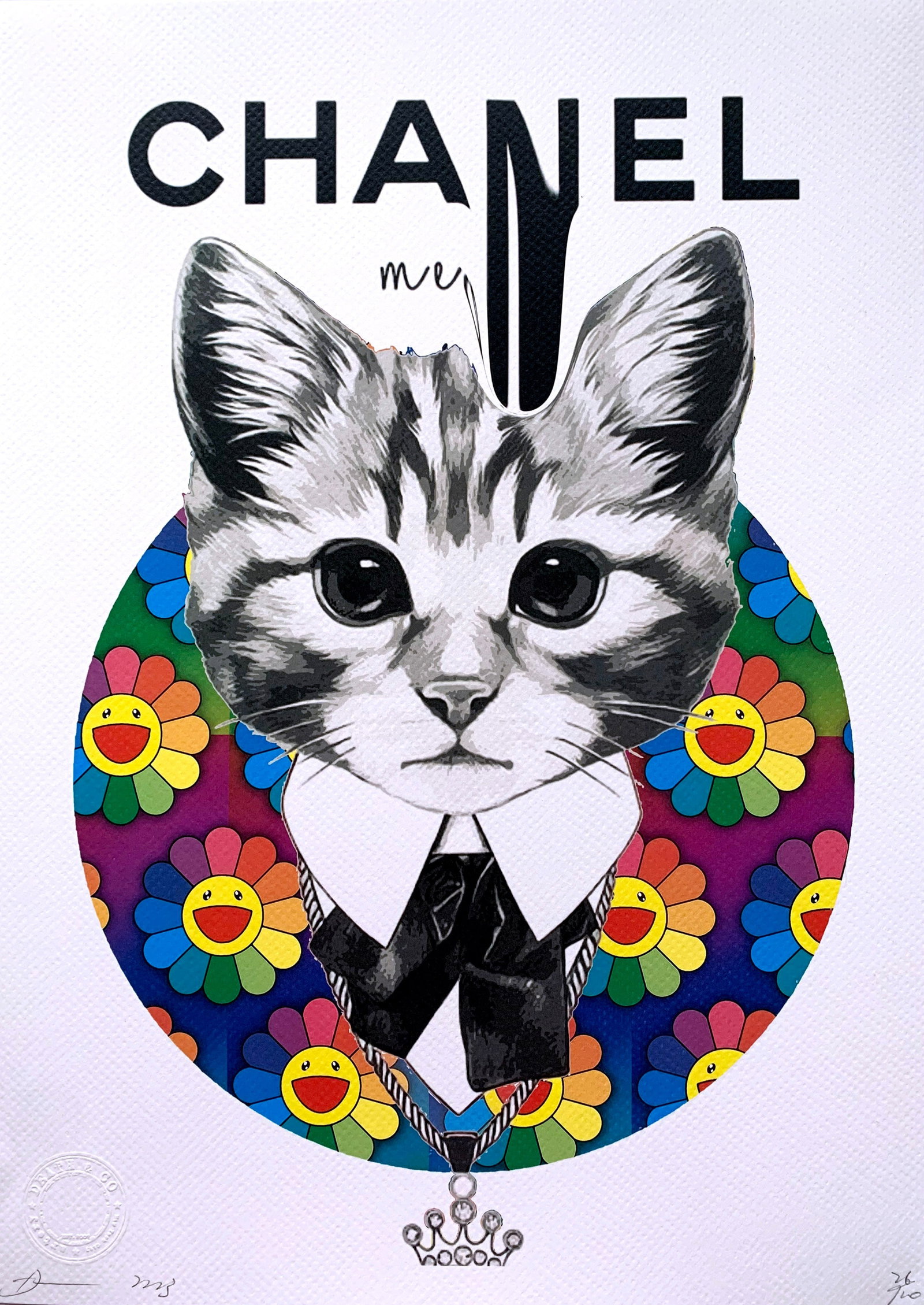 Death NYC Chanel Cat: Title: Death NYC Chanel Cat Date/Period:21st Century Date/Period:Giclee on Fine art 300 gsm paper Materials:Giclee on Fine art 300 gsm paper Size:17 3/4 x 12 1/2 inches Description:Artist: Death NYC,