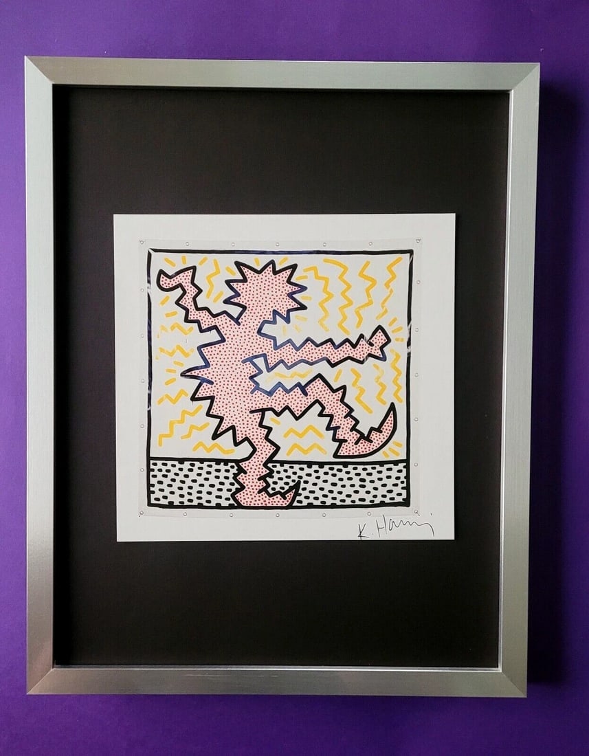 Keith Haring | Vintage Print Signed | Collector Piece Framed TS: Up for Auction this Beautiful and Scarce Vintage 1989 Offset Lithograph after Keith Haring Facsimile Signed Art Print is about 8 X 8 in. This piece is mounted on a 11 x 14 in. black acid free black bo