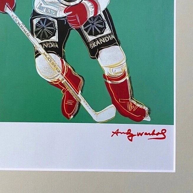 ANDY WARHOL + 1984 SIGNED HOCKEY PLAYER POP ART MATTED AT 11X14! - 2