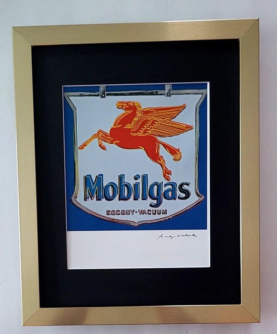 ANDY WARHOL + STUNNING 1980's SIGNED + MOBILGAS + PRINT MATTED & FRAMED: Title:ANDY WARHOL + STUNNING 1980's SIGNED + MOBILGAS + PRINT MATTED & FRAMED Description:This is an Awesome and Scarce 1980's Print after Andy Warhol FACSIMILE SIGNATURE IN INK " MOBILGAS " from - Hi