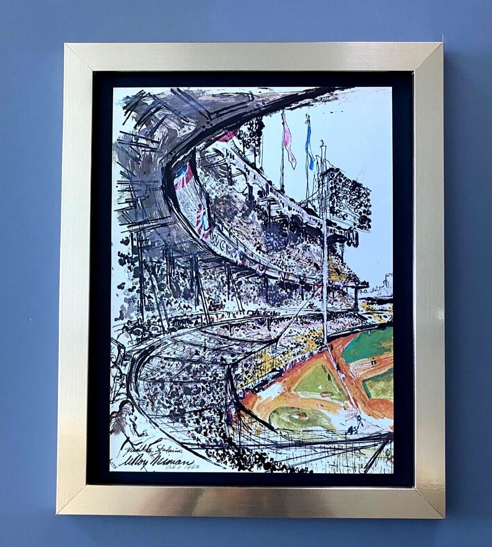 LeRoy Neiman " YANKEES " 1974 Signed Pop Art Mounted and Framed New 11x14 LS: Beautiful and Scarce Original 1974 Print Leroy Neiman " YANKEE STADIUM " Signed on the Plate This piece is mounted on a 11 x 14 in. black acid free premium black board. Framed covers an area of