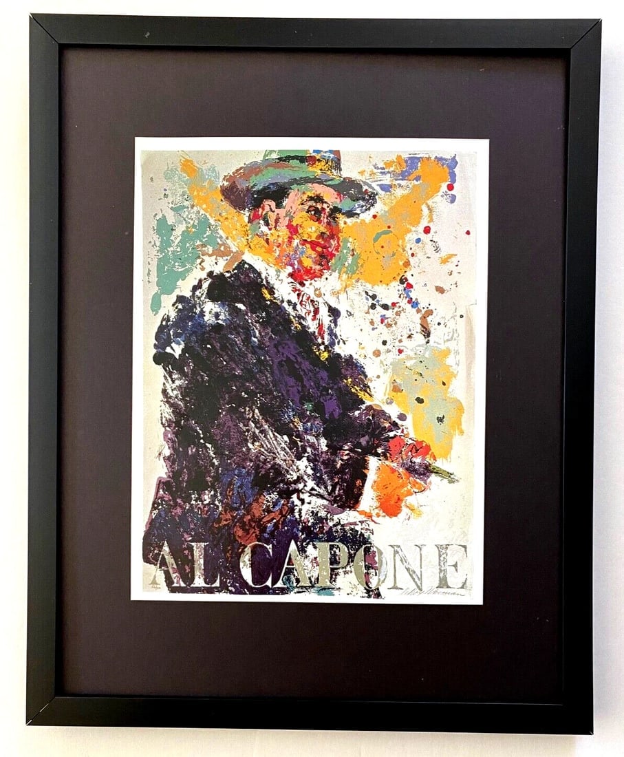 LeRoy Neiman "Al Capone" Signed Pop Art Mounted and with New Frame: Beautiful and Scarce Original 1991 Print After Leroy Neiman " Al Capone " Signed on the Plate This piece is mounted on a 11 x 14 in. black acid free premium black board. Framed covers an area of