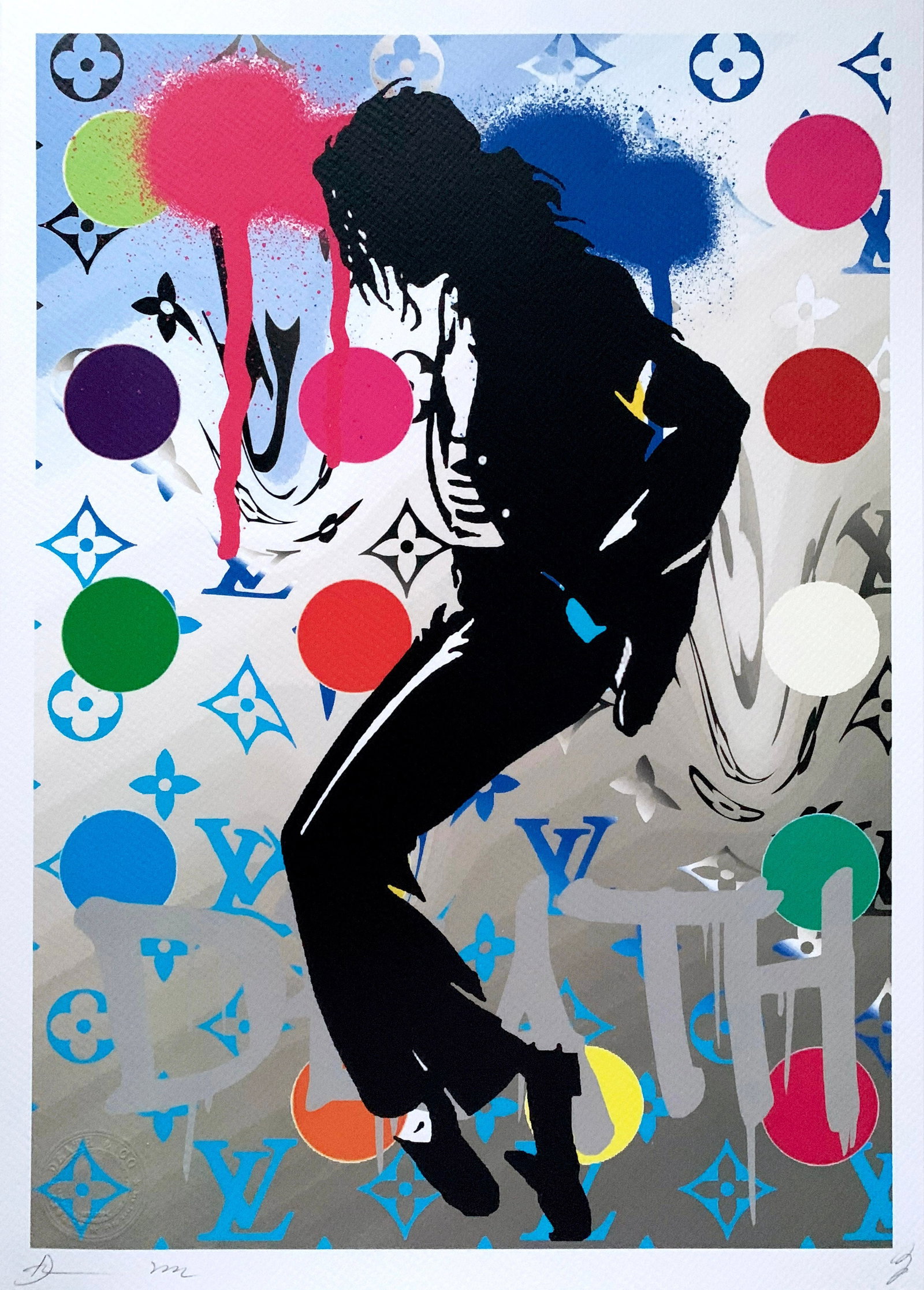 Death NYC Michael Jackson Louis Vuitton: Title: Death NYC Michael Jackson Louis VuittonDate/Period:21st CenturyDate/Period:Giclee on Fine art 300 gsm paperMaterials:Giclee on Fine art 300 gsm paperSize:17 3/4 x 12 1/2