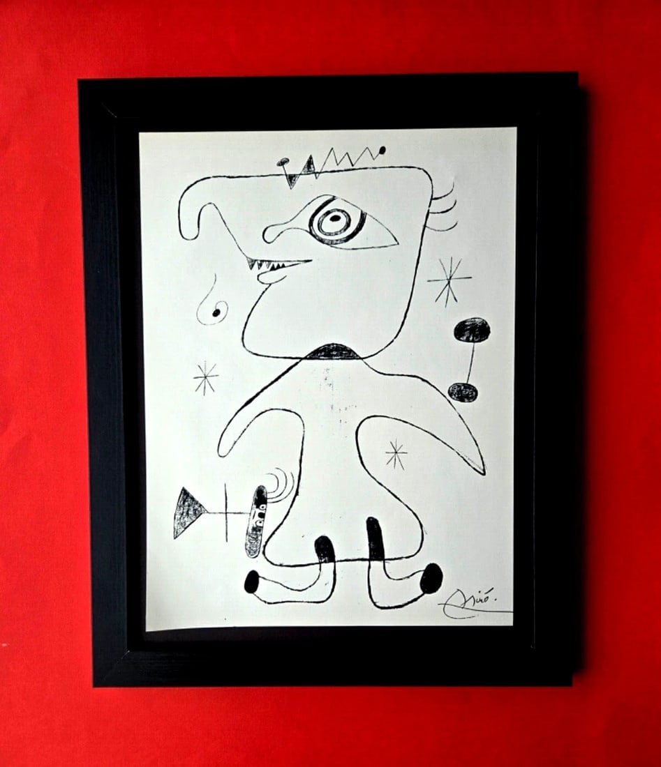 Joan Miro | Vintage 1958 Signed Colorful Print | Mounted and Framed: Up for Auction this Beautiful and Scarce Vintage 1958 Offset Lithograph JOAN MIRO Facsimile Signature in ink. This piece is Mounted and framed in a New Frame 11x14. This is an Original Vintage 1958