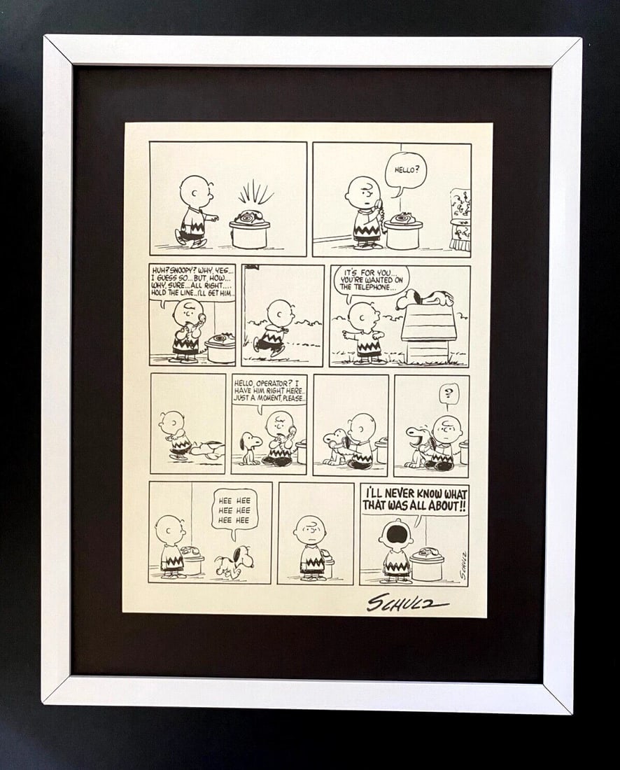 Charles Schulz + Signed Vintage 1968 Peanuts Snoopy Cartoon + New Silver Frame (1 of 3)