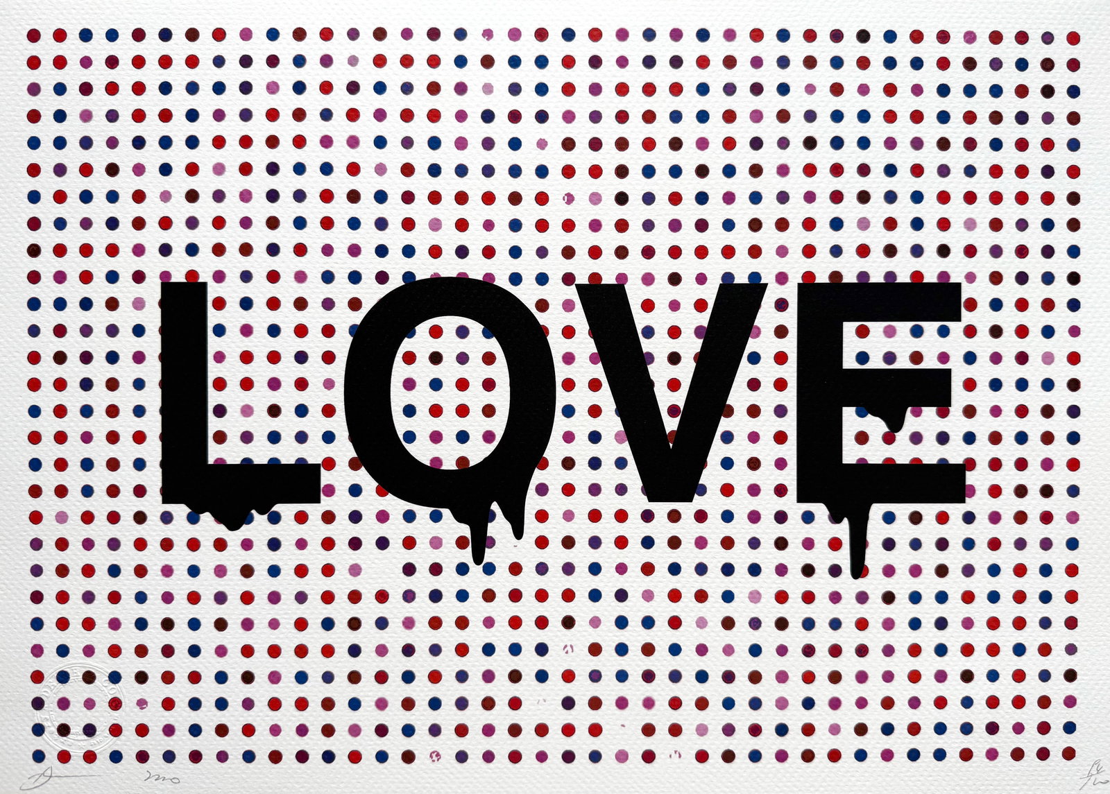 Death NYC Love Hirst: Title: Death NYC Love HirstDate/Period:21st CenturyDate/Period:Materials:Giclee on Fine art 300 gsm paperSize:17 3/4 x 12 1/2 inchesDescription:Artist: Death NYC, limited edition giclee on paper, out