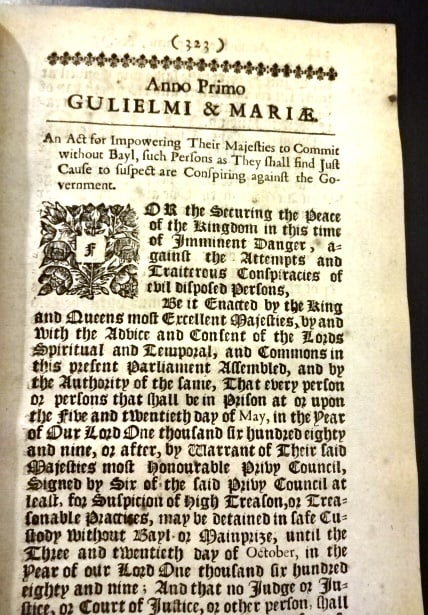 1689 English Act Suspension of Habeas Corpus - 2