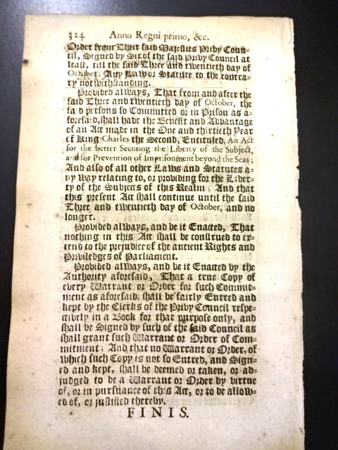 1689 English Act Suspension of Habeas Corpus - 3