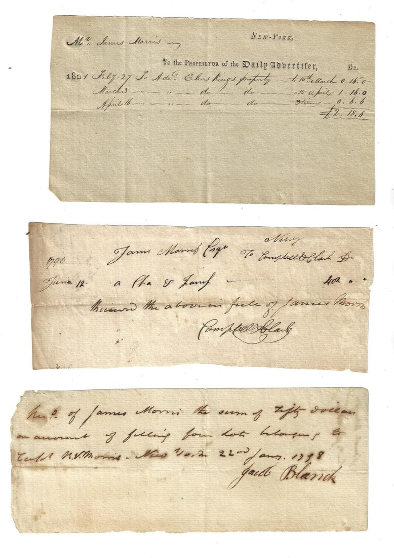 1796 Three Receipts James Morris New York (1 of 2)