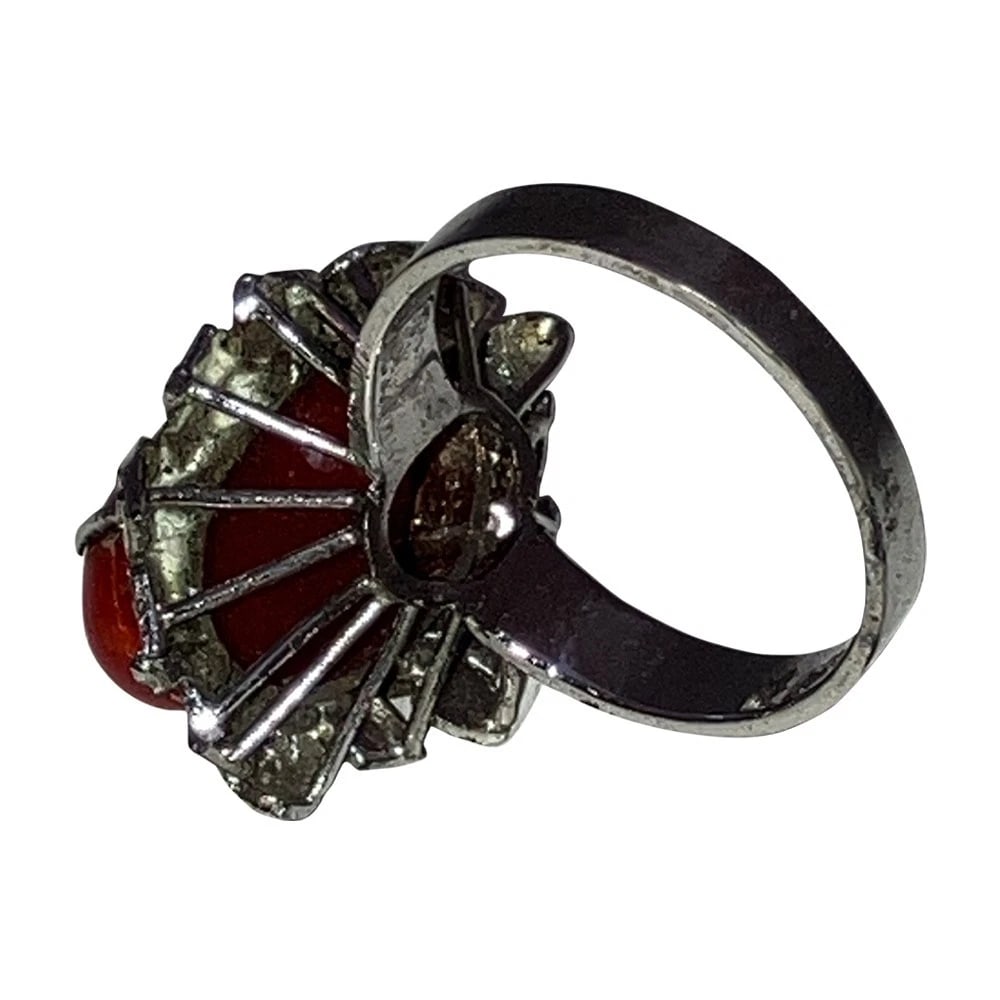 Vintage 18 K 18 KT Mediterrean AAA Grade Red Coral Oval Cabochon Cocktail Ring - 5