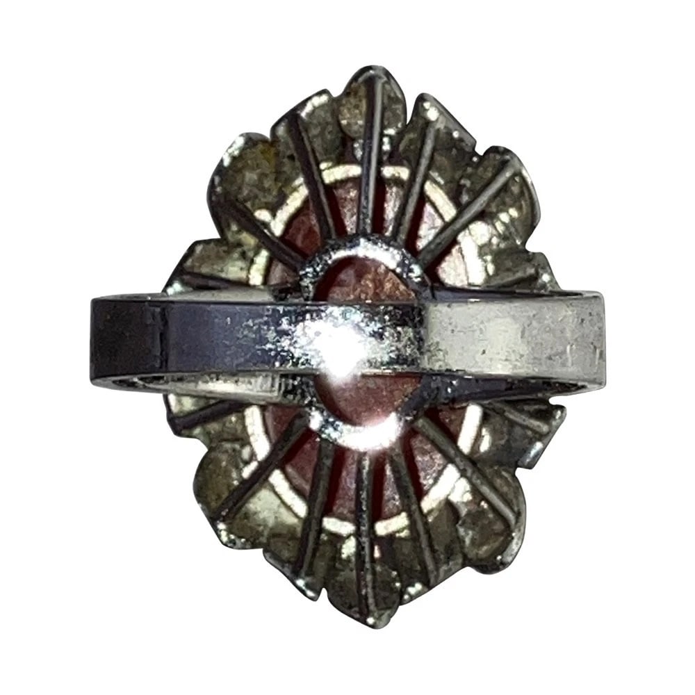 Vintage 18 K 18 KT Mediterrean AAA Grade Red Coral Oval Cabochon Cocktail Ring - 6