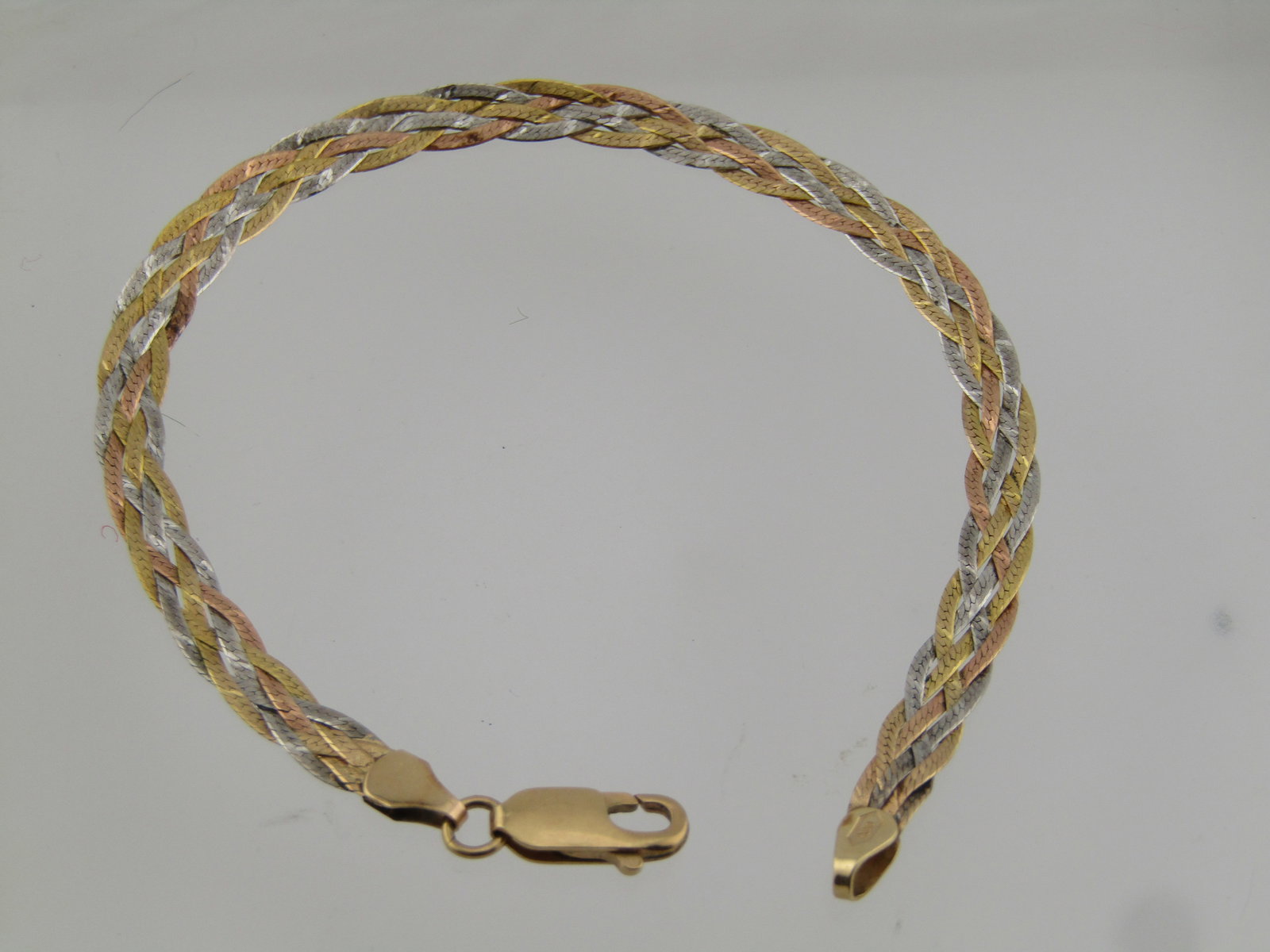 Vintage 14kt Tri Color Herringbone Bracelet . Triple Strand, 7", 1980's-1990's - 2