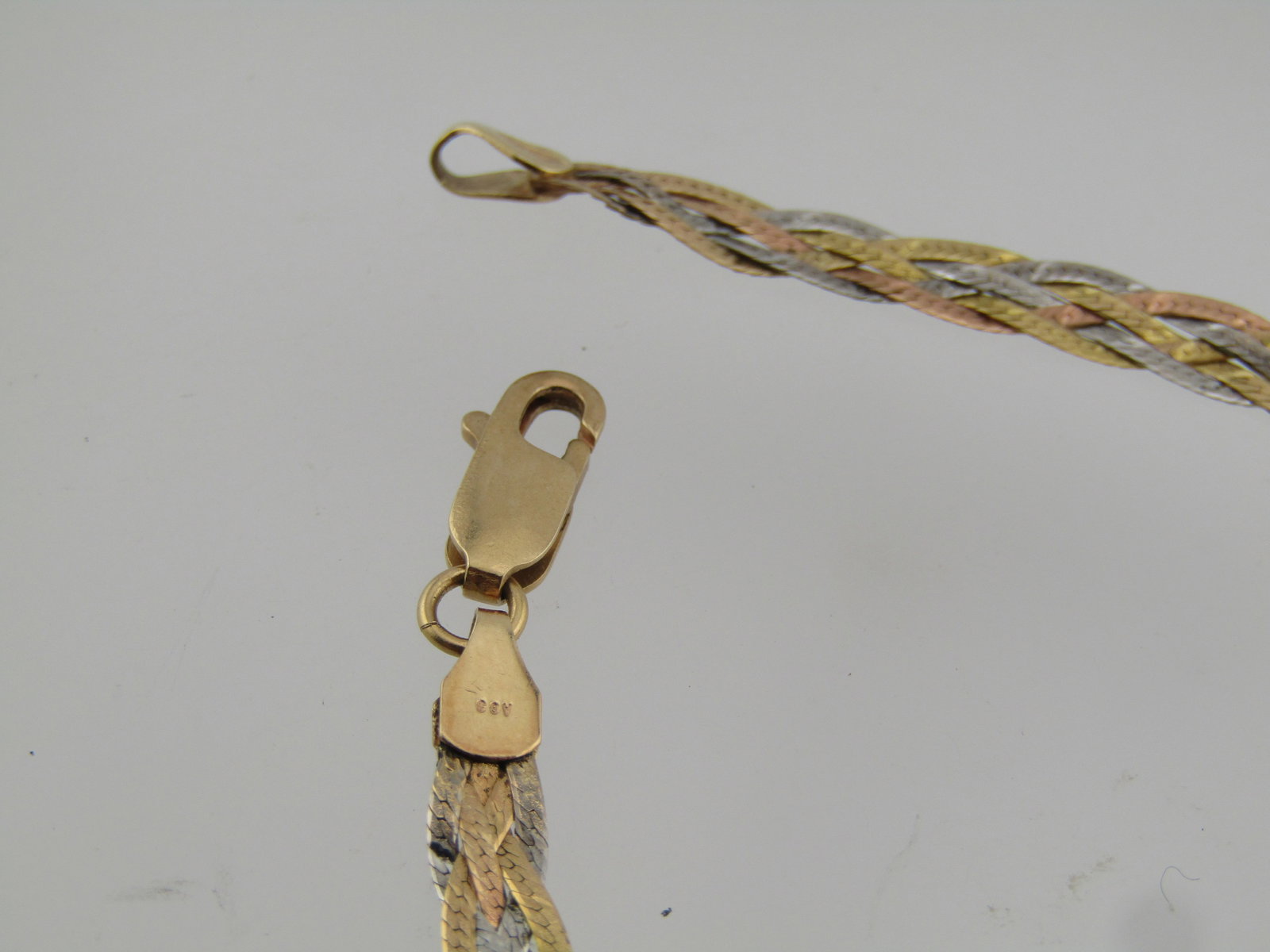 Vintage 14kt Tri Color Herringbone Bracelet . Triple Strand, 7", 1980's-1990's - 4