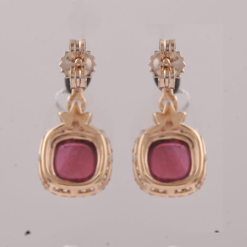 2.60 Ct Cushion Tourmaline 9K Gold Earrings - 2