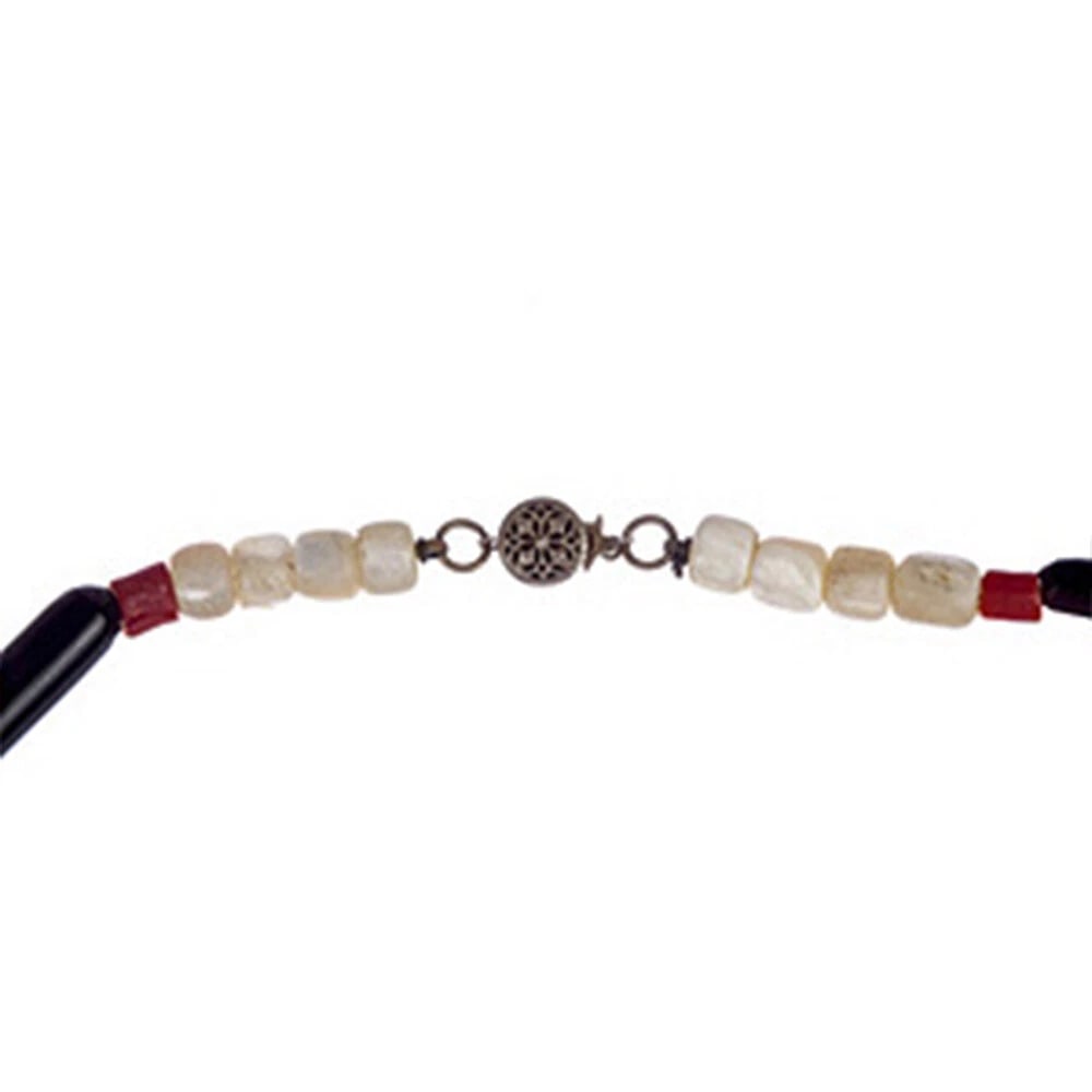 Black Coral Mother of Pearl Shell and Red Coral Beaded Necklace - 5