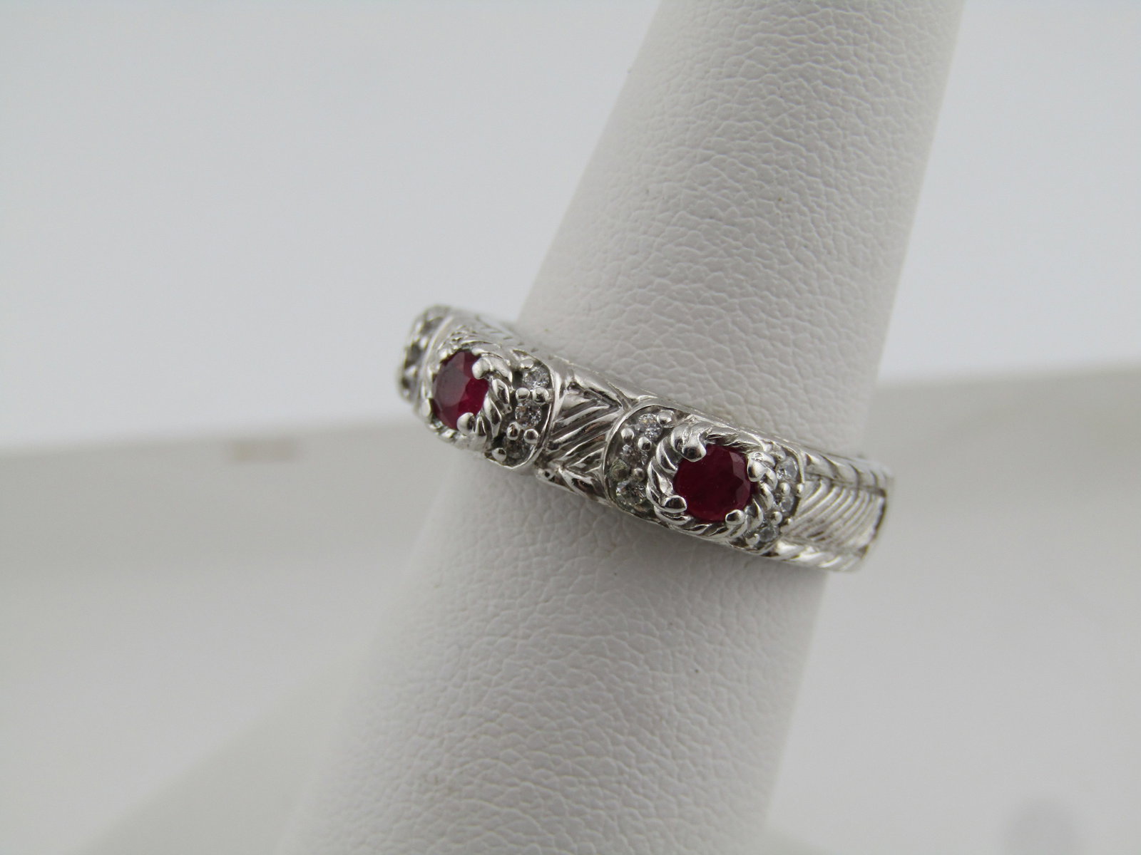 Judith Ripka Sterling Ruby & CZ Ring, Sz. 6.25, 1980's-1990's - 2