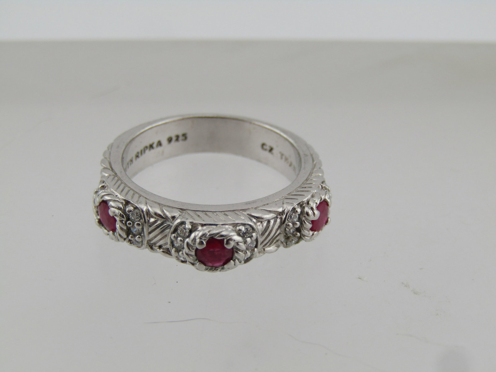 Judith Ripka Sterling Ruby & CZ Ring, Sz. 6.25, 1980's-1990's - 3