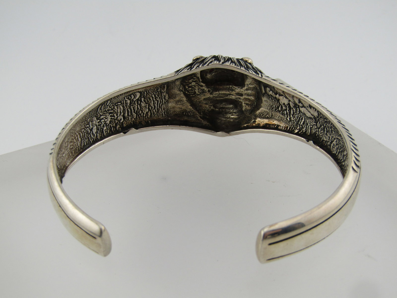 Sterling Lion Cuff Bracelet, Ruby Eyes, 7.25" - 3