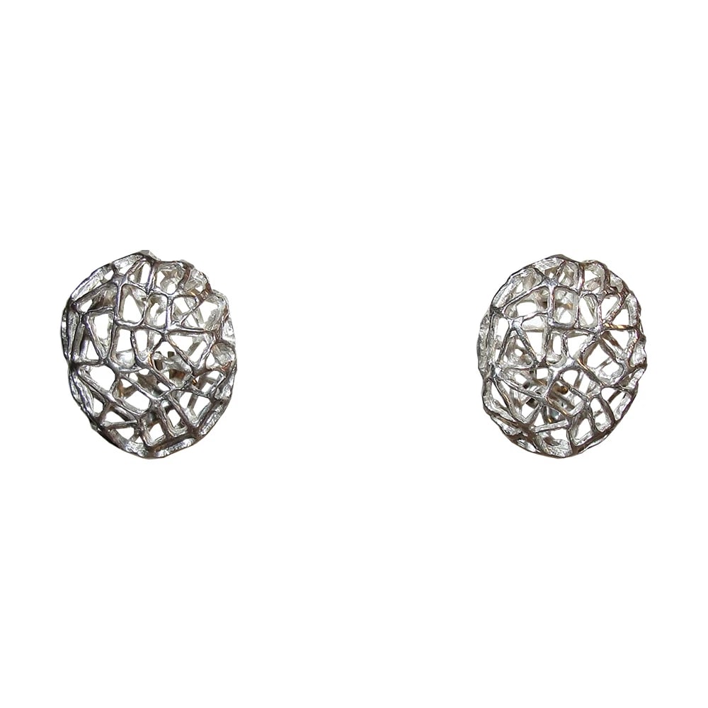 Sterling Abstract Webbed Cut Out Earrings - 2