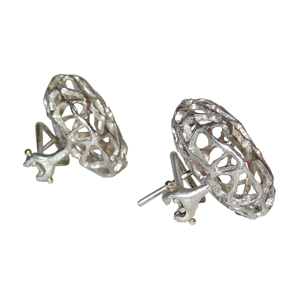 Sterling Abstract Webbed Cut Out Earrings - 4