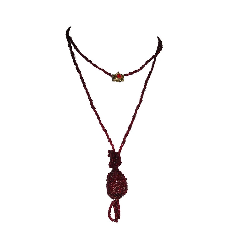 Victorian Red Garnet Bead Tassel Flapper Necklace (1 of 7)