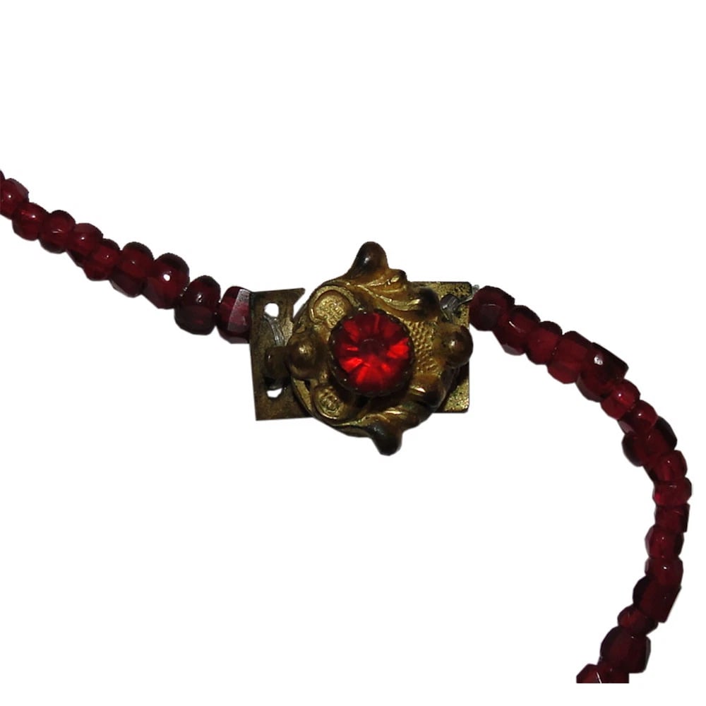 Victorian Red Garnet Bead Tassel Flapper Necklace - 6