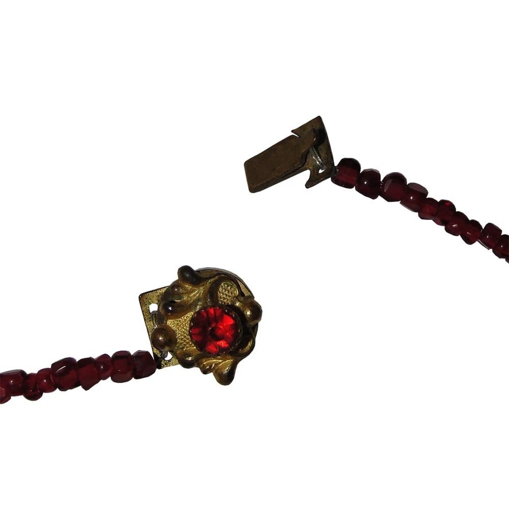 Victorian Red Garnet Bead Tassel Flapper Necklace - 7