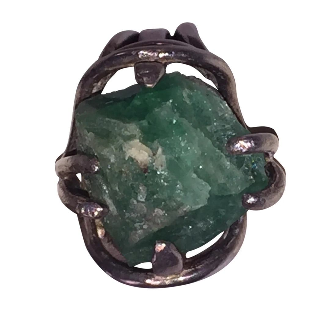 Hand Made Sterling Emerald Nugget Ring - 2