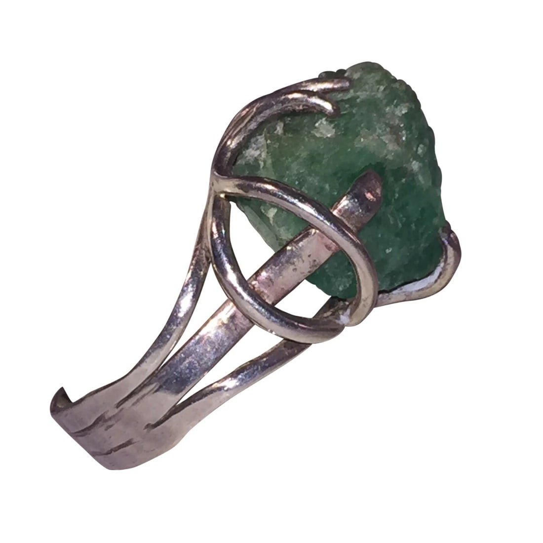 Hand Made Sterling Emerald Nugget Ring - 3