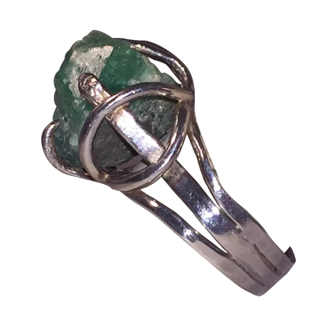 Hand Made Sterling Emerald Nugget Ring - 4