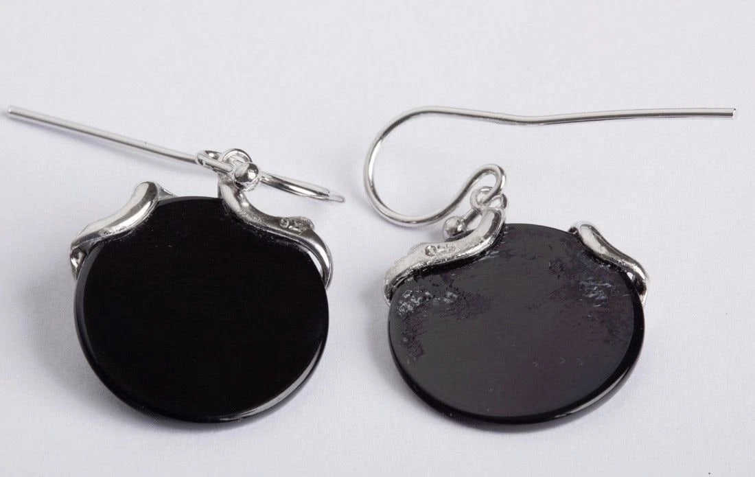 Sterling Silver Oval Black Onyx Disc Earrings - 4