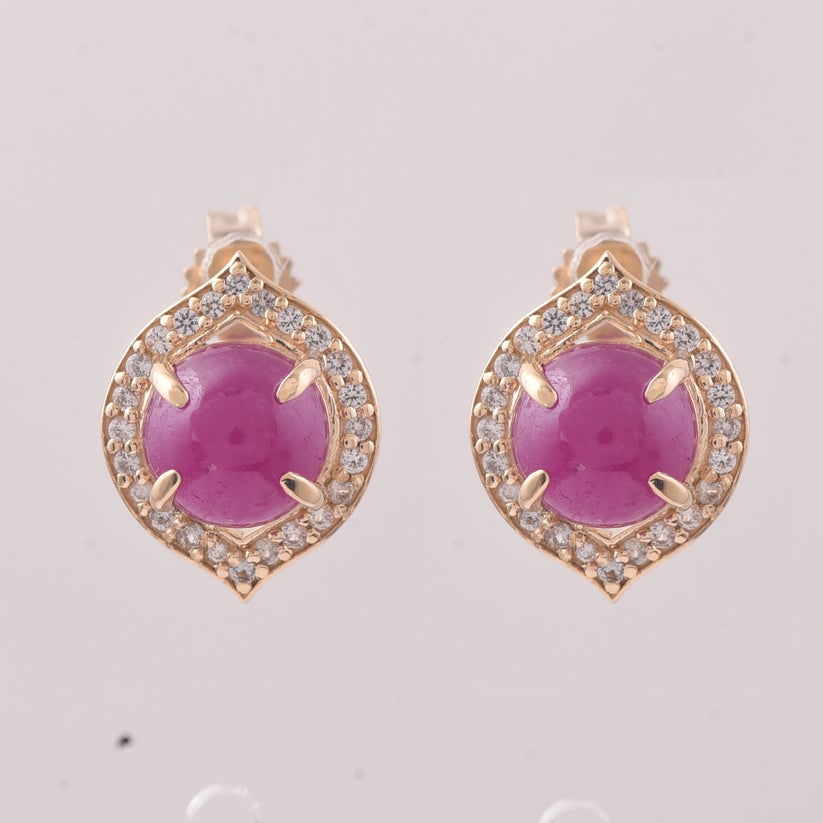 2.91 Ct Round Ruby 9K Gold Earrings - 2
