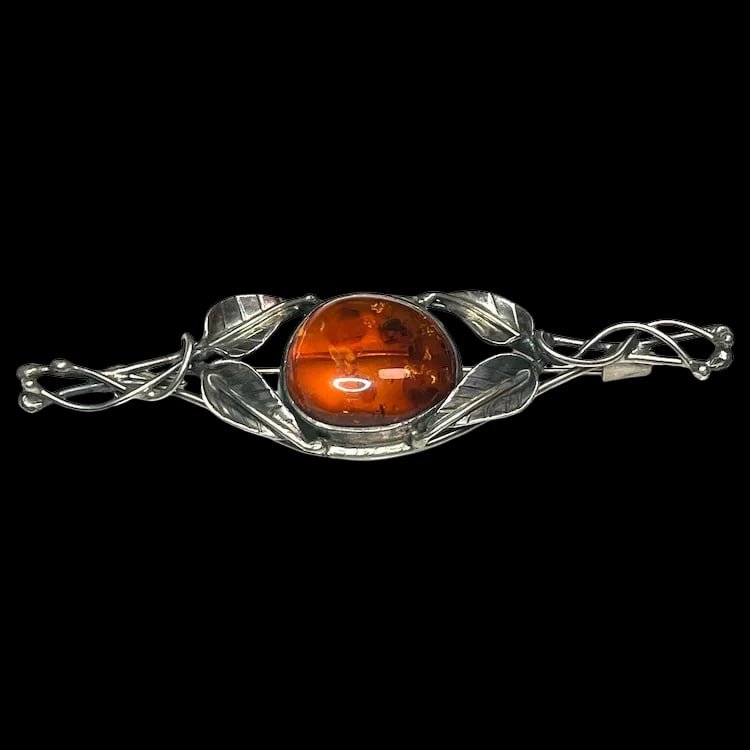 Estate Sterling Silver and Amber Brooch (1 of 9)