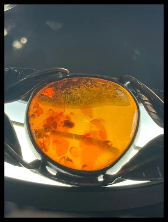 Estate Sterling Silver and Amber Brooch - 7