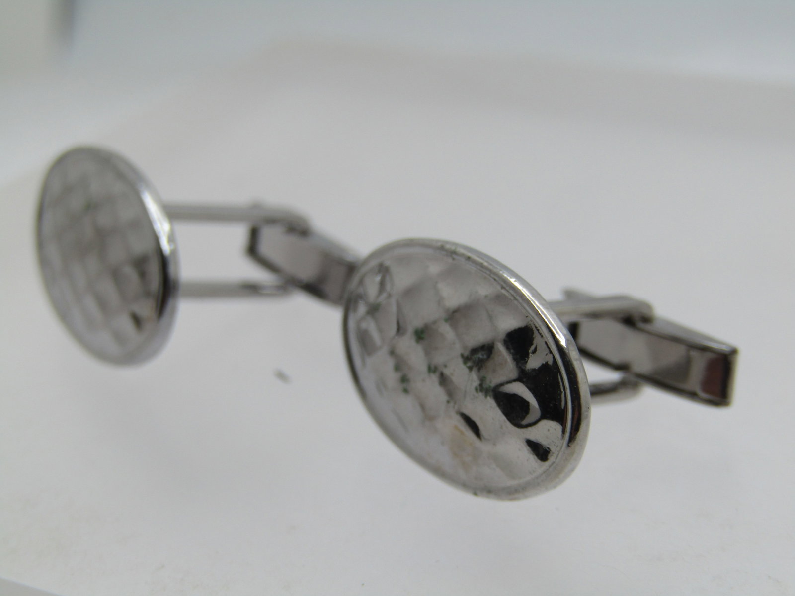 Vintage Harlequin Pattern Cufflinks, 1960's-1970's, Silver Tone - 2