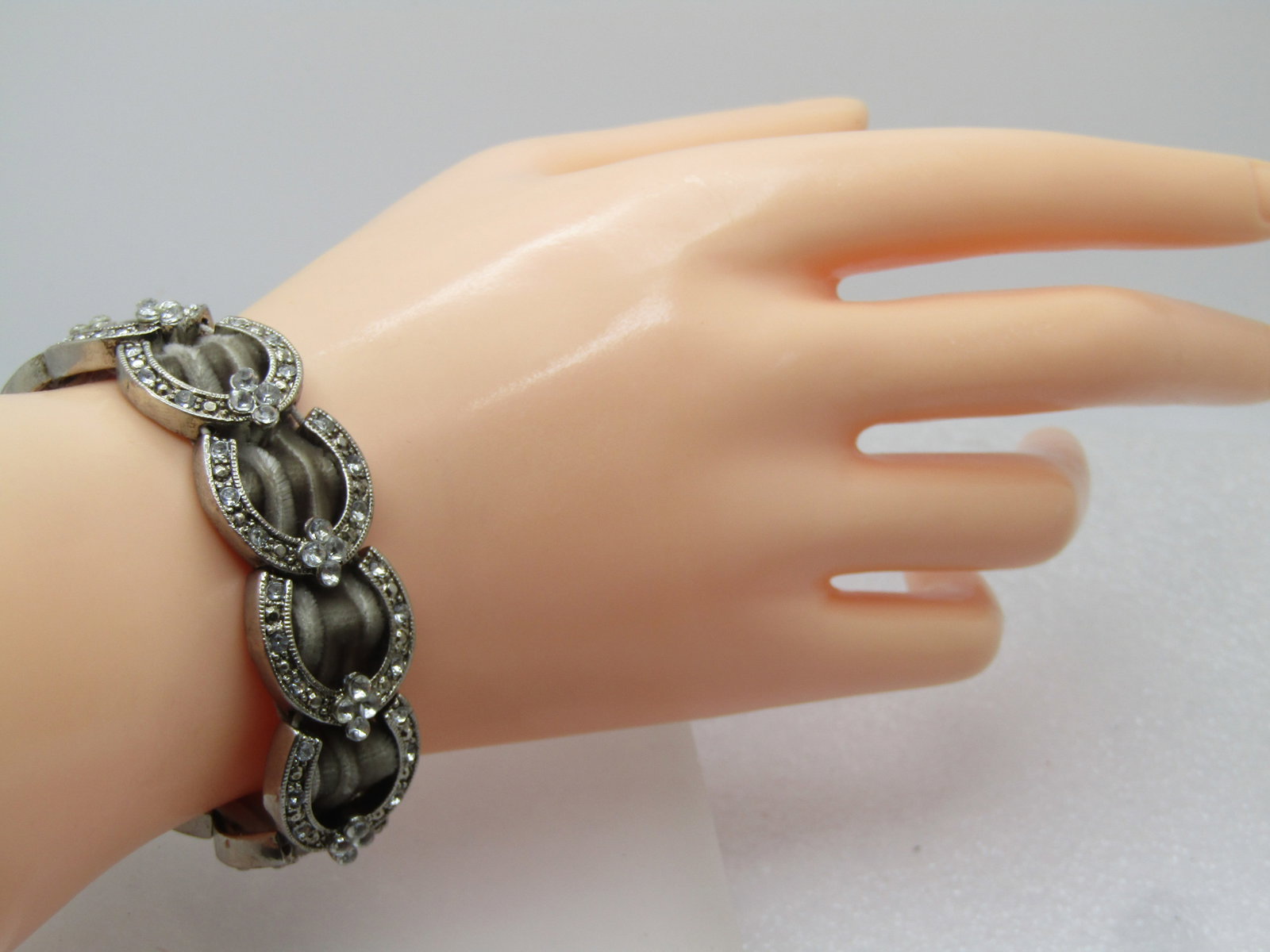 Vintage Clear CZ & Gray Velvet Stretch Bracelet, 7"+, 1990's - 6