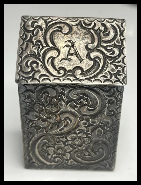 Vintage Ornate Matchstick Box Holder Engraved with the Letter "A" - 2