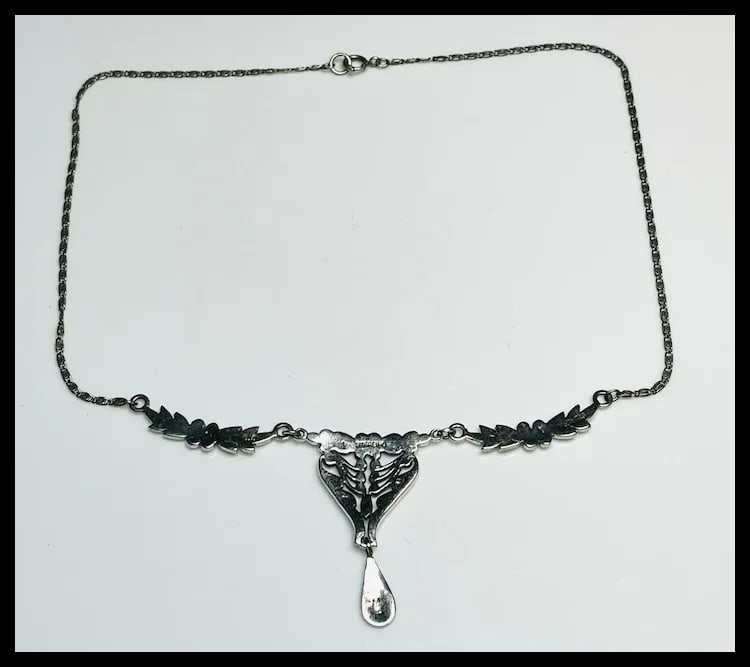 Vintage Art Deco Sterling Silver Marcasite Fancy Link Necklace - 7