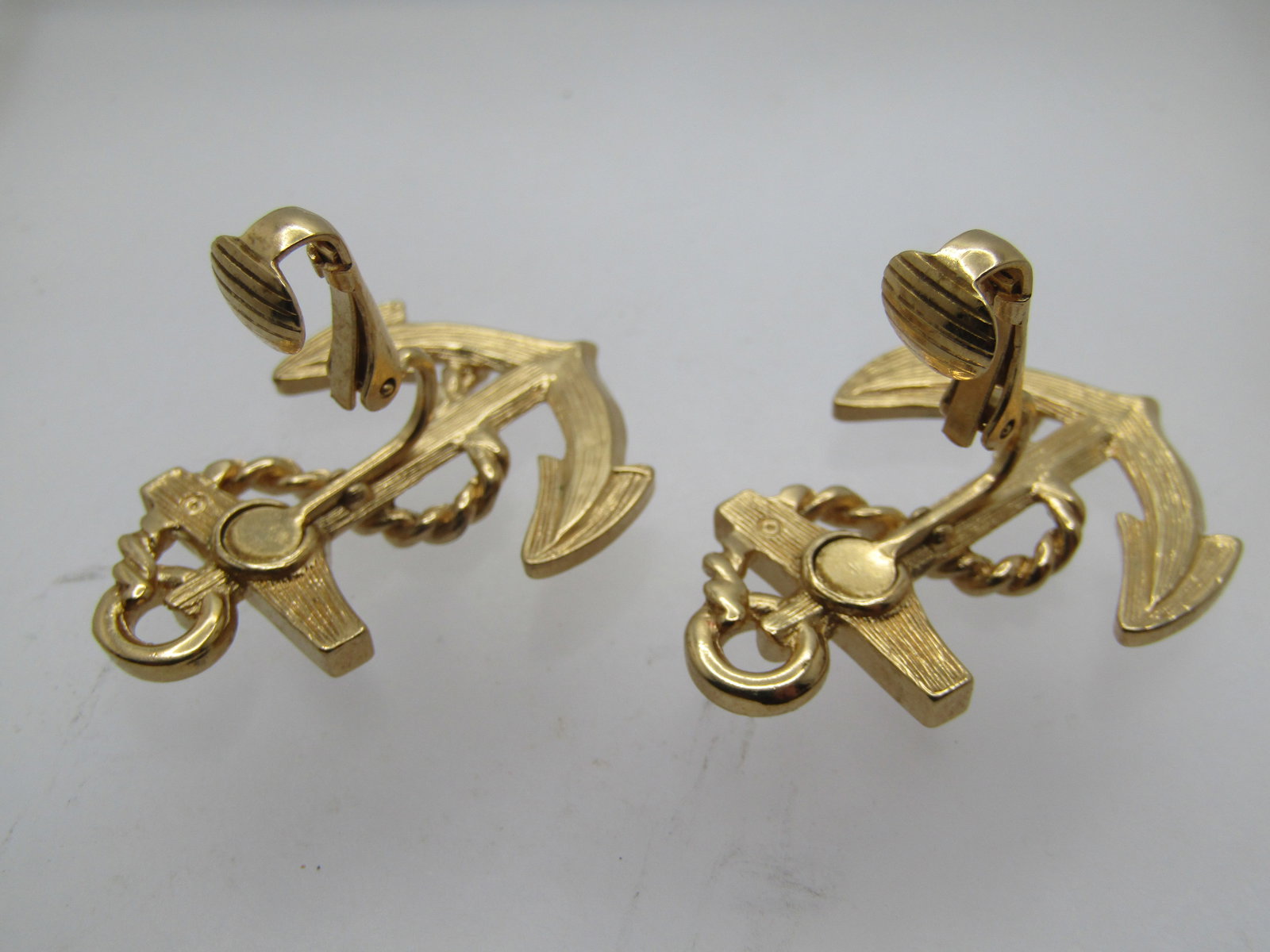 Vintage Red Enameled Anchor Earrings, Clip, 1960's-1970's - 5