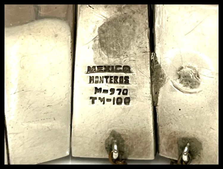 Heavy Vintage Monteros Mexico Sterling Silver & Malachite Bracelet - 6