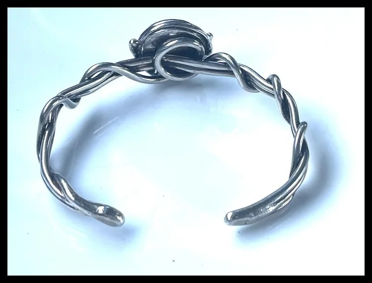 Estate Sterling Silver Wrapped Vine and Pearl Cuff Bracelet - 3