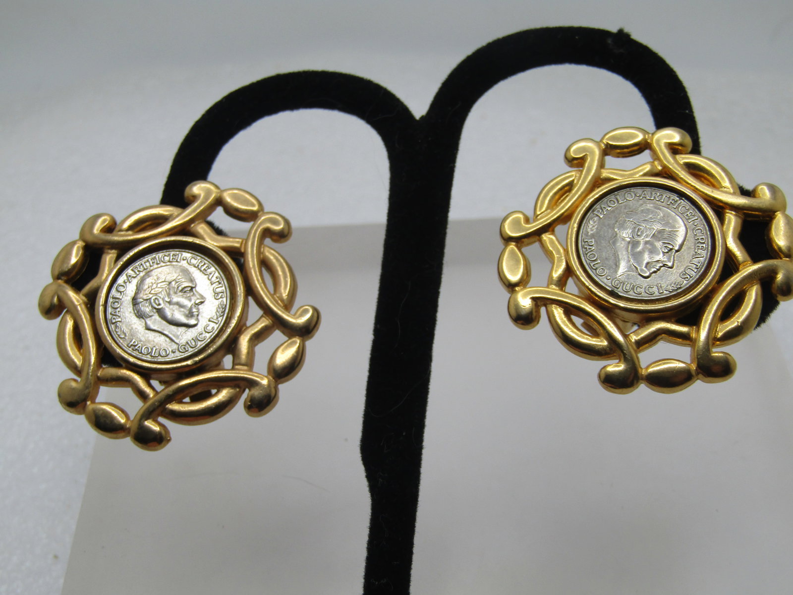 Vintage Paolo Guicci Medallion Coin Earrings, Clip, 1980's - 2