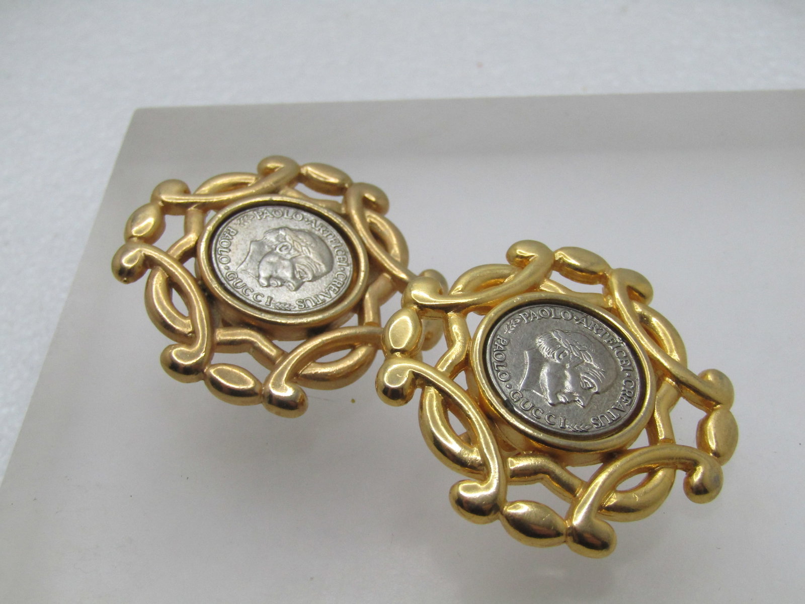 Vintage Paolo Guicci Medallion Coin Earrings, Clip, 1980's - 5