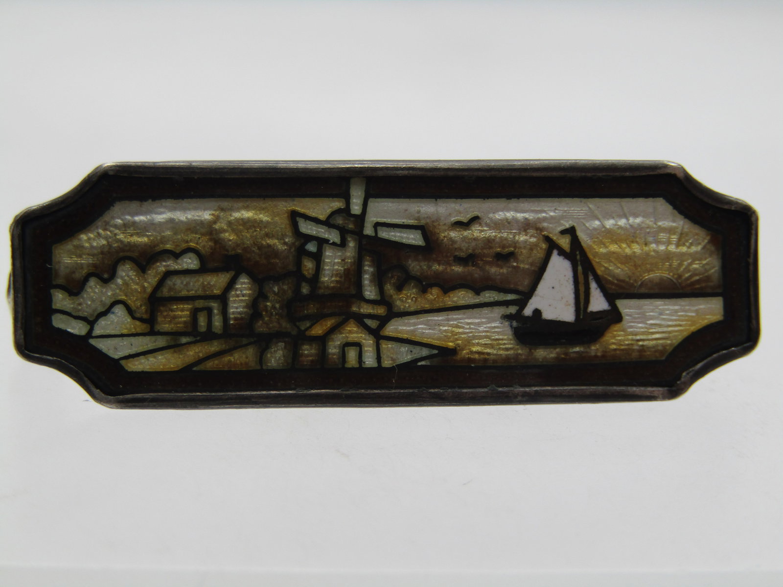 Vintage Sterling Dutch Scene Guilloche Brooch, 1920's-1930's (1 of 4)