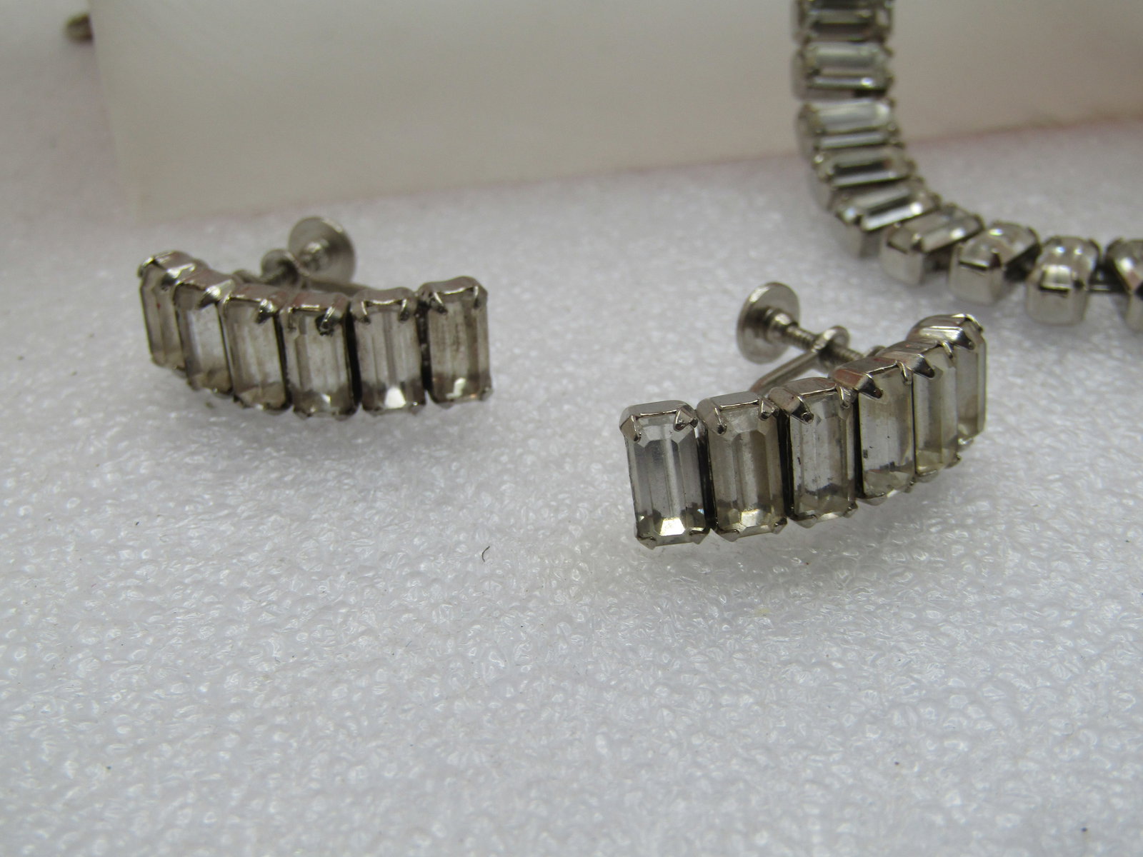 Vintage Clear Baguette Necklace, Bracelet, Earrings Set, 1940's-1960's - 9