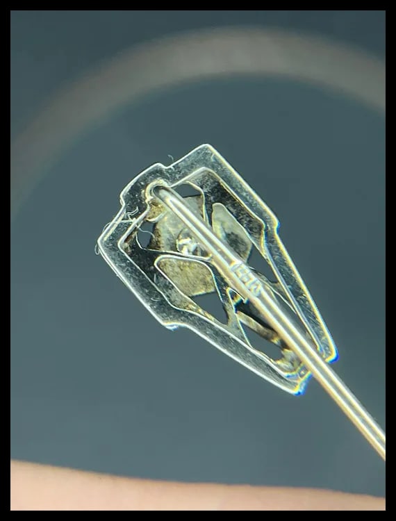 Vintage Diamond & Onyx 14k White Gold Stickpin - 9