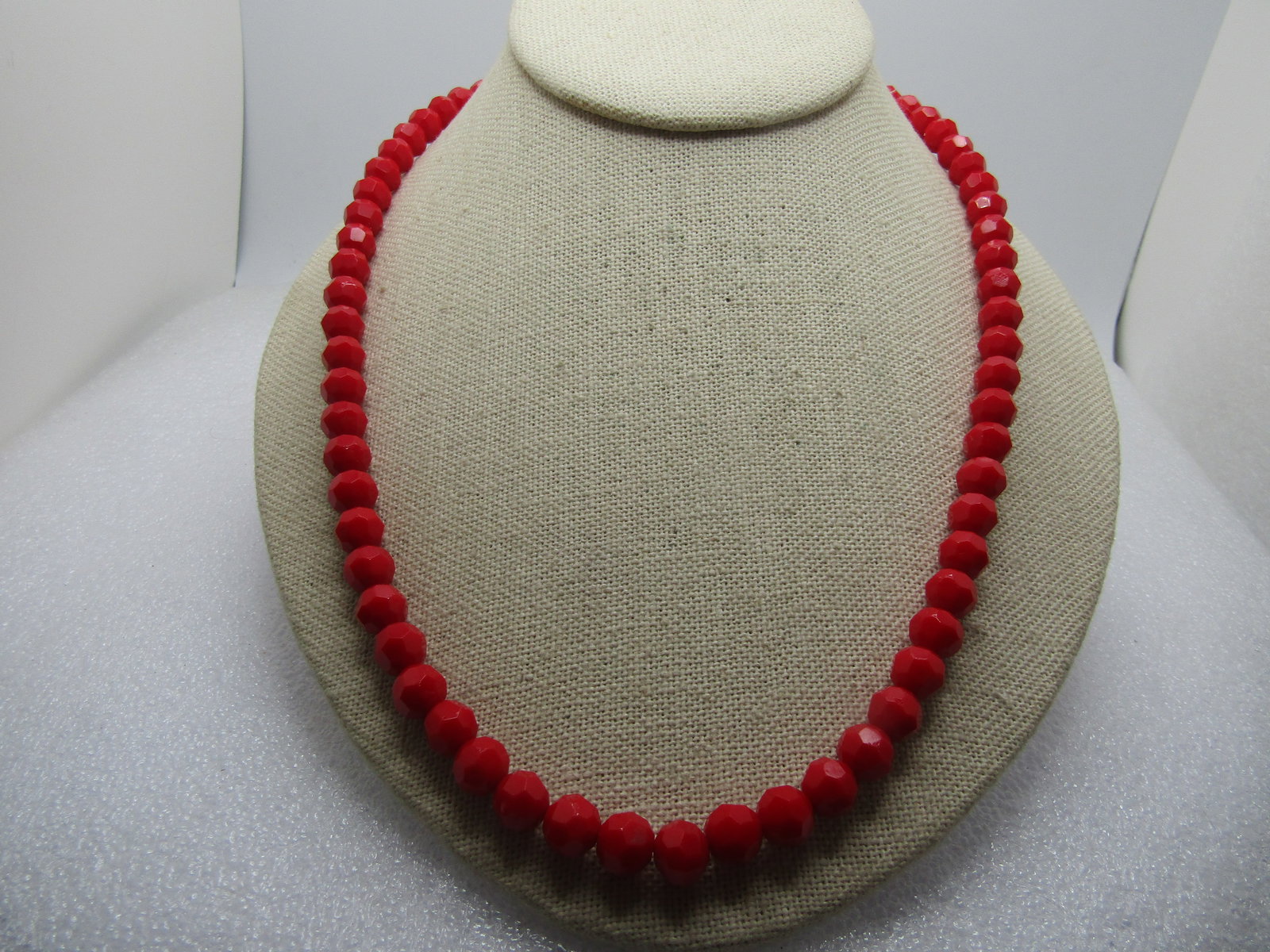 Vintage Red Faceted Glass Beaded Necklace, 23", 1940's-1950's (1 of 6)