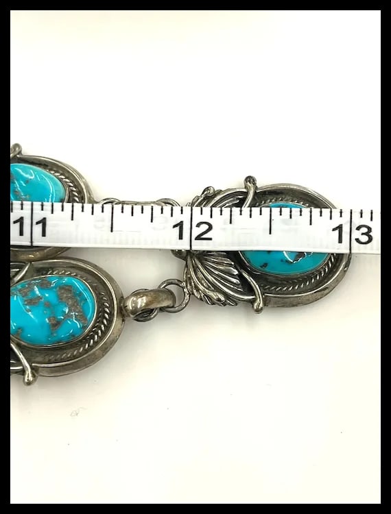 Vintage Signed MP Sterling Silver Native American Navajo Turquoise Necklace- Dated and Signed - 9