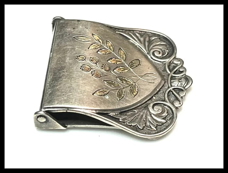 Vintage Sterling Silver Buckle with Floral Inlay/Detail - 6