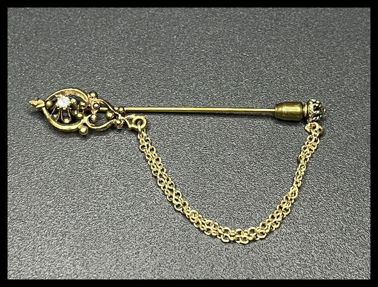 Vintage Royal Scepter Diamond Stickpin with Chain - 2